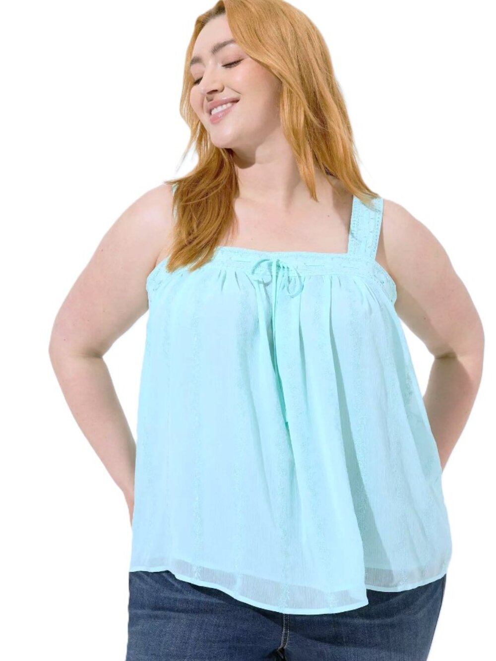 TORRID Embroidered Crinkle Chiffon Crochet Lace Trim Tank. Plus Size 4